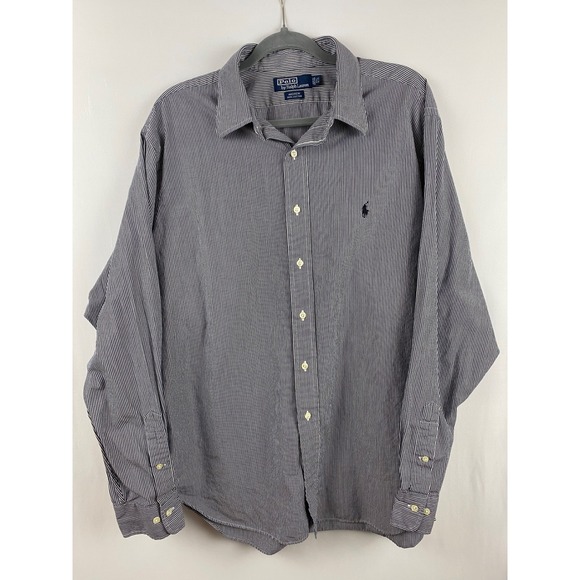 Polo Ralph Lauren Andrew Button Down Shirt Men's XL 17 1/2 Blue Stripe Preppy - Picture 1 of 5